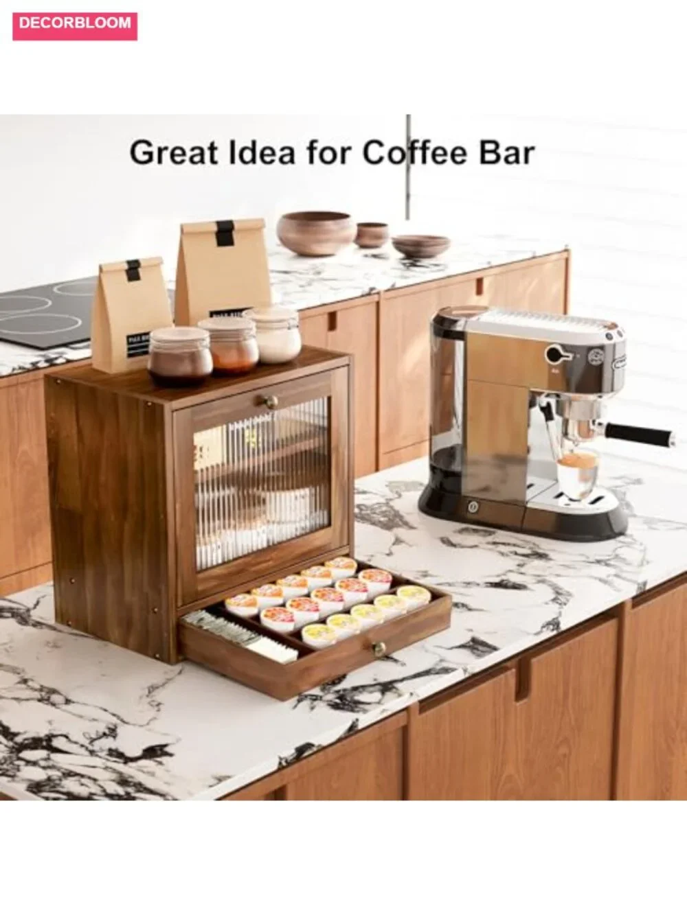 Wooden Bread Box for Kitchen Countertop, Large Capacity with Ventilation Holes